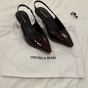 Veronica Beard Dark Brown Croc-Embossed Slingback Heels